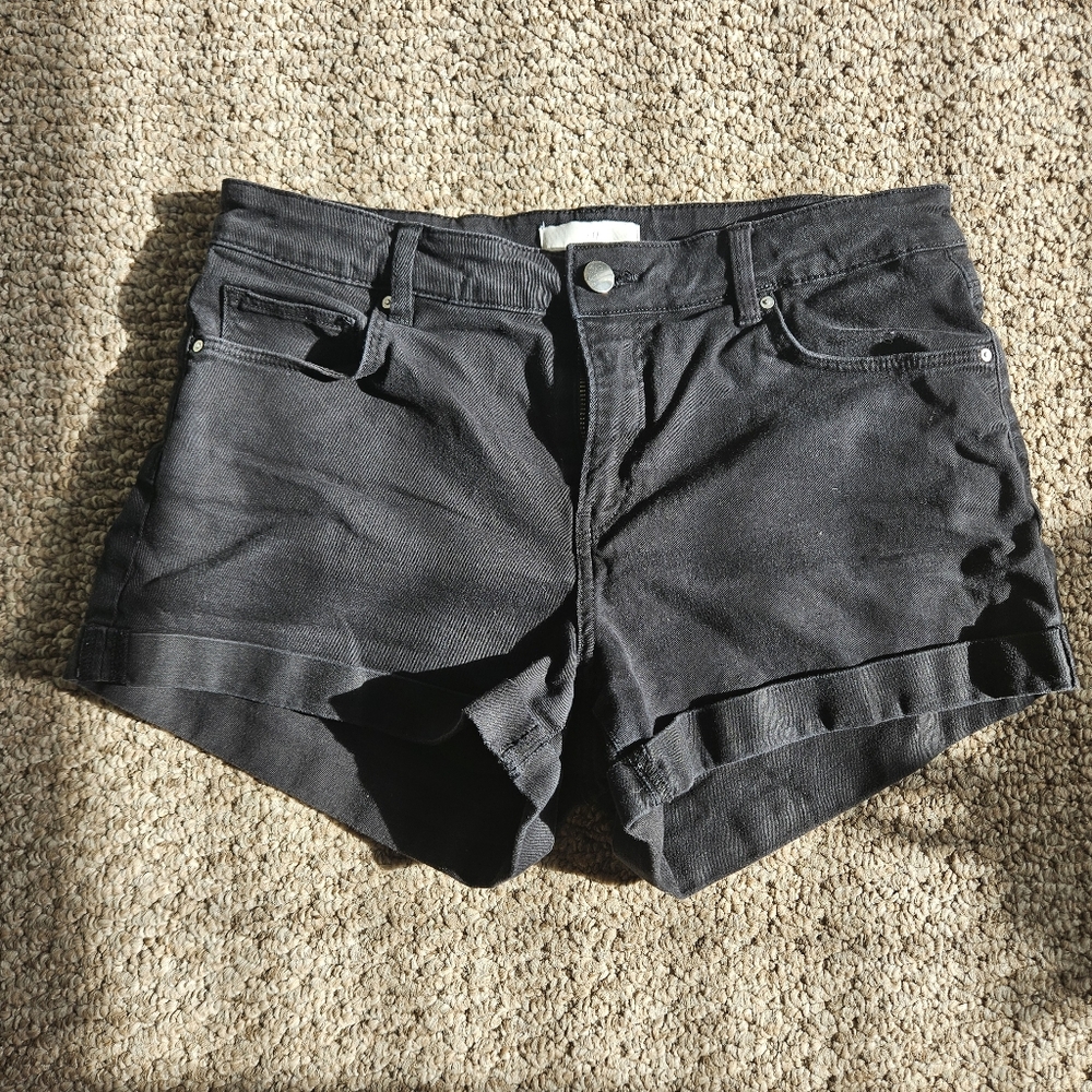 H&M Womens Black Denim Cuffed Shorts, Size 8